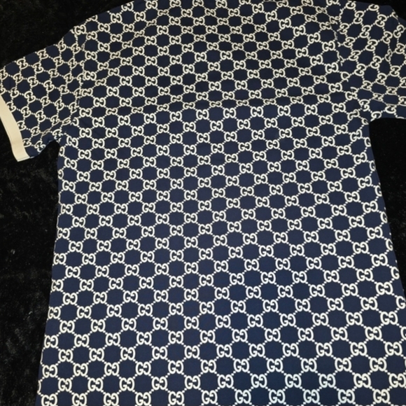 Gucci Navy Blue Patterned Polo Shirt Mens Size XXL ] Fits Like XL - Picture 2 of 9